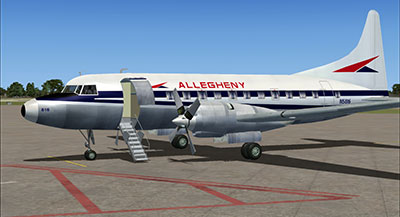 Convair 580 in Allegheny livery on the ramp in FSX after installing this freeware mod.