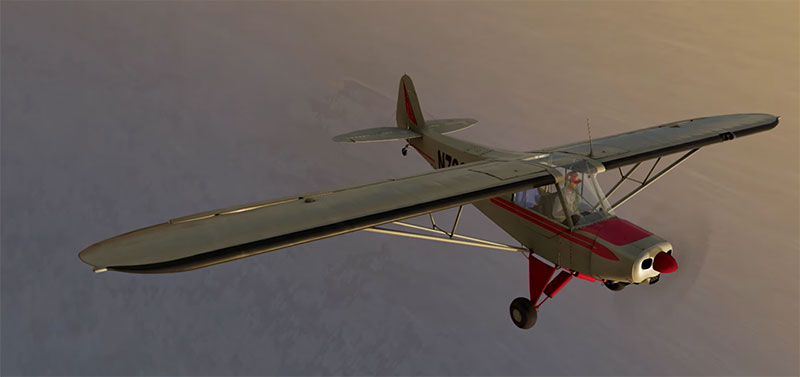 Piper Cub flying in rain.