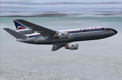 The Delta DC-10 shown in FSX after installing this add-on.