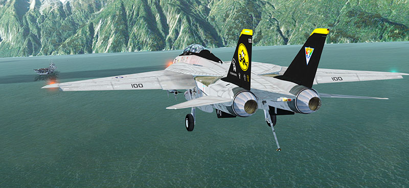 F-14 Tomcat in P3Dv4 approaching aircraft carrier.