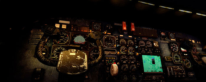 3D Virtual cockpit of the Do 288 at night.