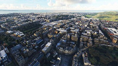 An overview of the city of Edinburgh after installing the add-on in Microsoft Flight Simulator (MSFS) 2020 release.