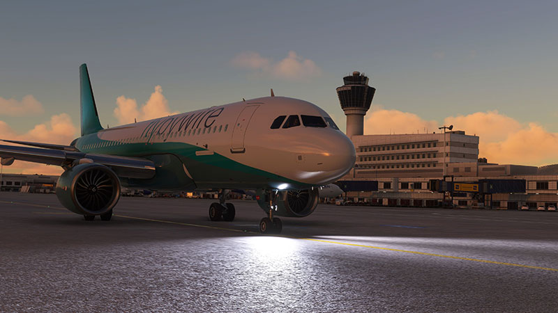 The Flybywire A320 Neo freeware mod displayed in Microsoft Flight Simulator.