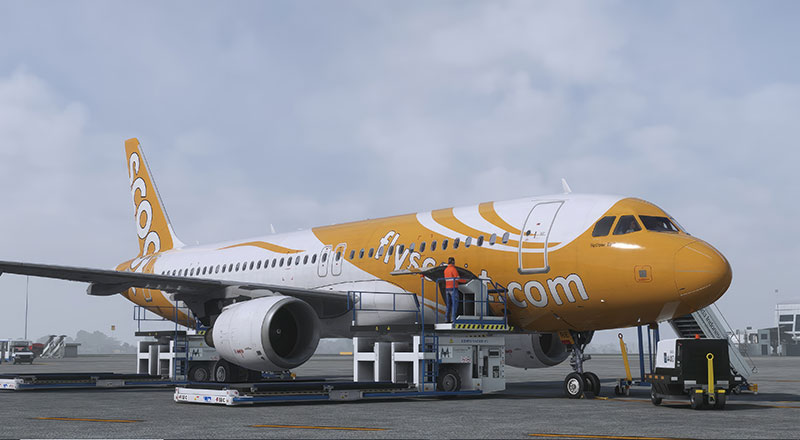 Fenix A320 in Flyscoot livery shown in MSFS.