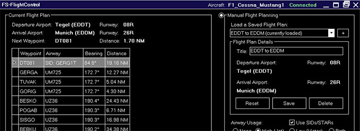 Flight Plan screen