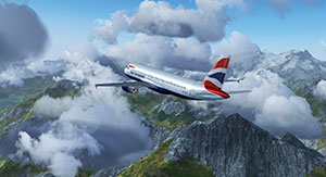 A British Airways Airbus being flown in the latest version of the free FlightGear simulator.