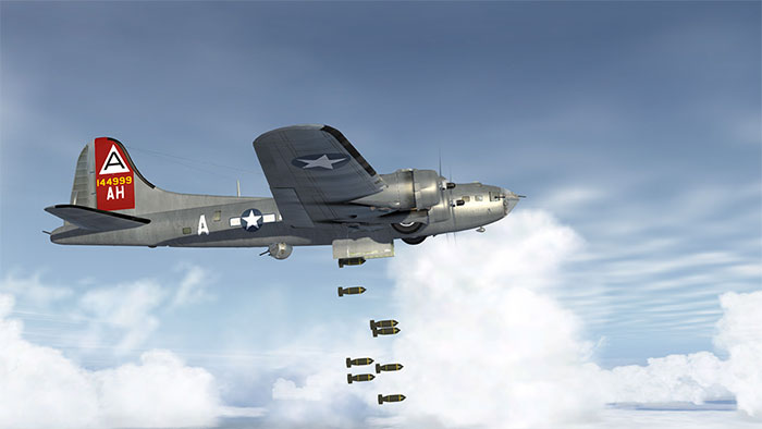 Flying Fortress dropping bombs