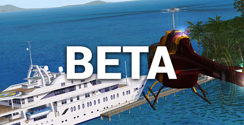 Screenshot with helicopter from the original FSX release overlaid with the word "Beta"