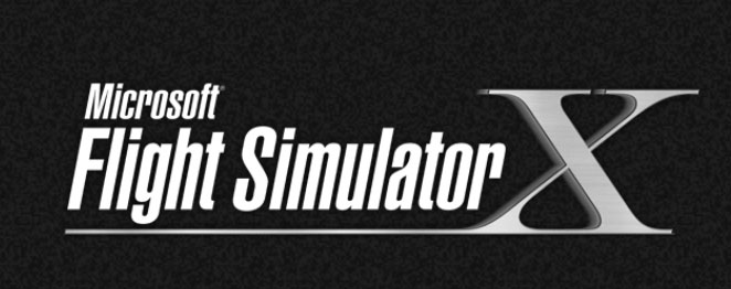 Microsoft Flight Simulator X logo on dark background.