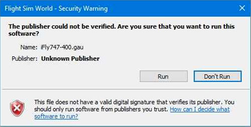 The publisher could not be verified.  Are you sure that you want to run this software?