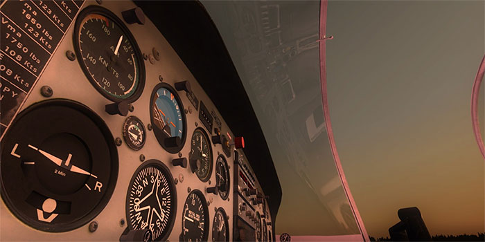 Cockpit guages up close and also showing glass canopy reflective feature