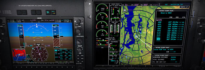 The G1000 glass cockpit of the aircraft.