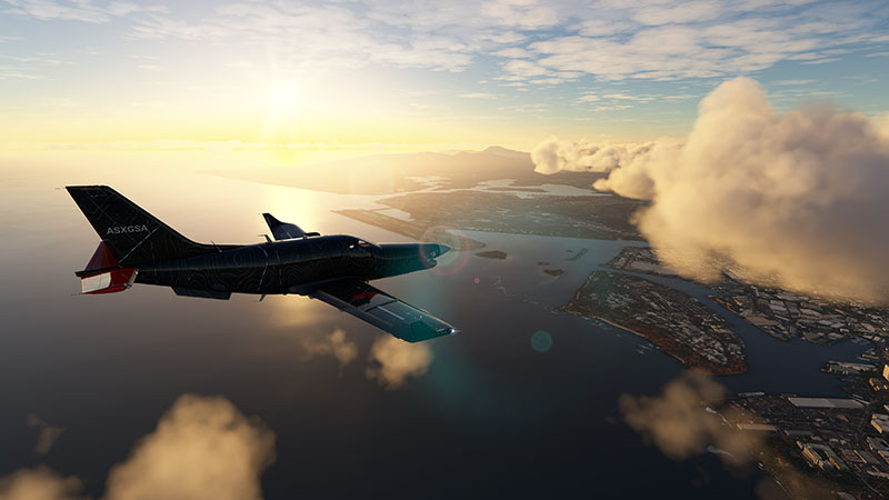 A stunning shot demonstrating the default MSFS Hawaii scenery.