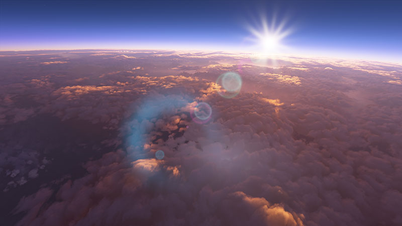 High above the Earth with a cloud layer covering the terrain below.