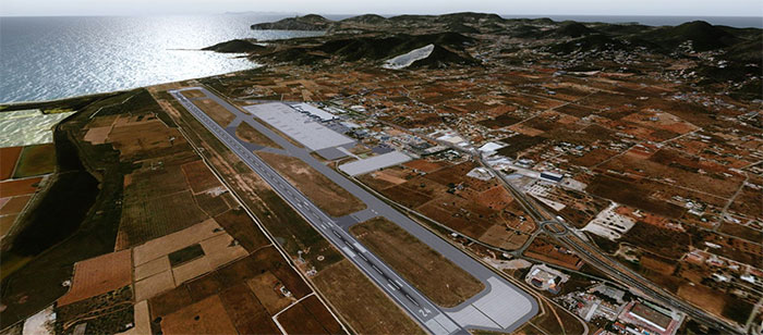 Ibiza scenery in FSX showing runway and airport.