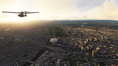 The Icon A5 over Cardiff after installing this scenery mod in Microsoft Flight Simulator.
