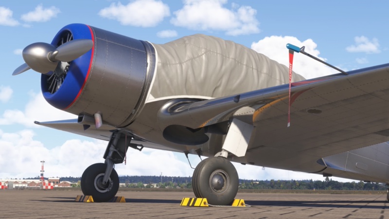 Shot showing the front of the Spartan with cockpit weather cover applied in the sim.