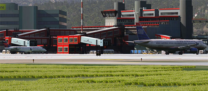 Jetways and aircraft terminal.