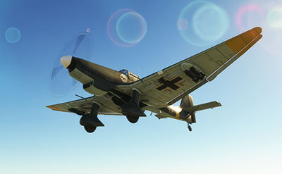 The Ju 87 "Stuka" in flight in Microsoft Flight Simulator displayed after installing this freeware mod.