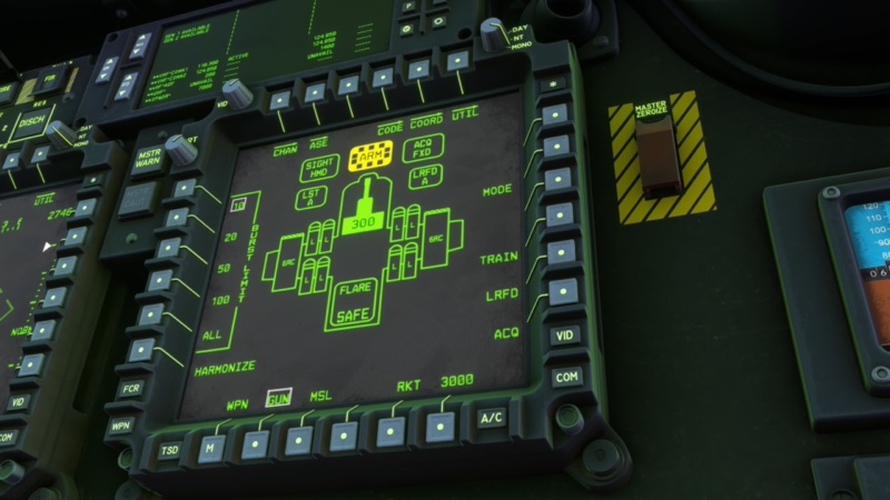 Night lighting in the cockpit showing green panels.