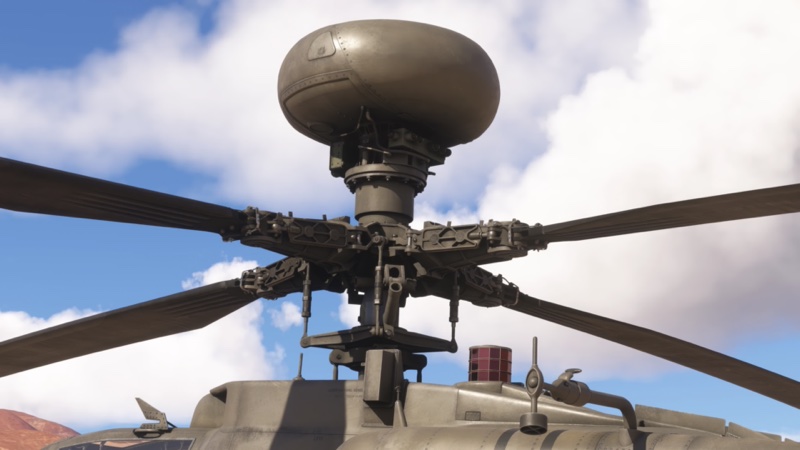 Showing the RADAR dome on top of the rotor blades.