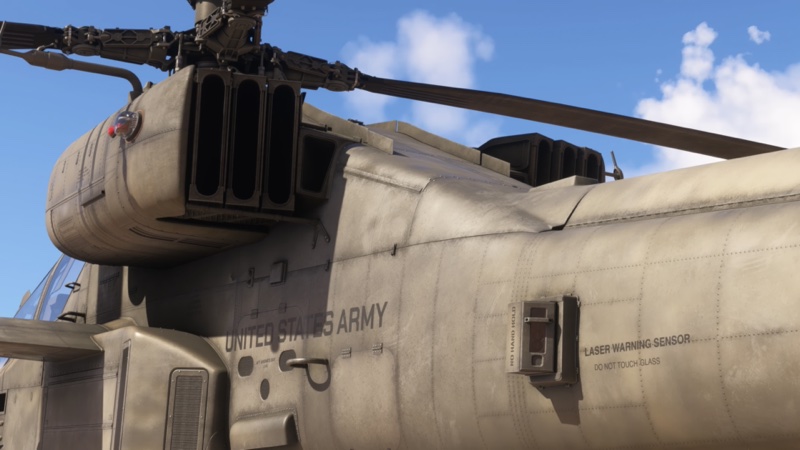 Engines and side of helicopter in MSFS.