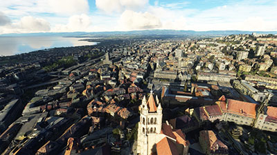 Lausanne overview shown in MSFS after installing the mod.