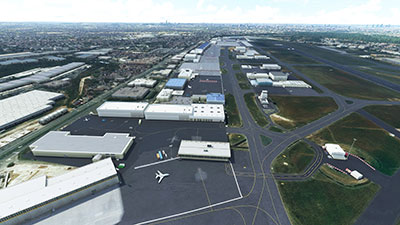 Overview of the Paris–Le Bourget Airport after installing this freeware scenery pack in Microsoft Flight Simulator.