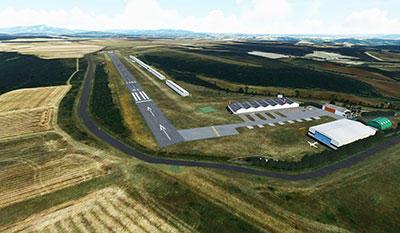 Screenshot showing the LERM airport scenery in use in MSFS 2020.