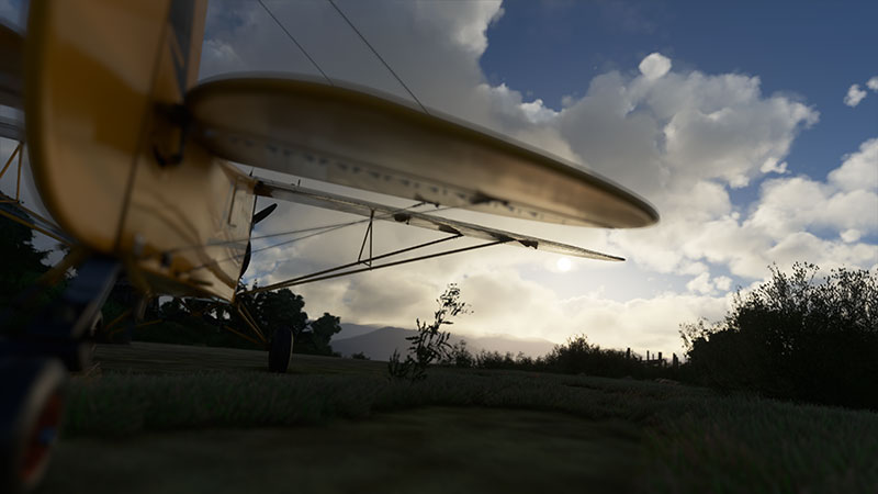 A light aircraft at dawn in MSFS.