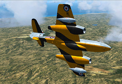 The Meteor T7 being flown in FSX after installing this freeware mod.