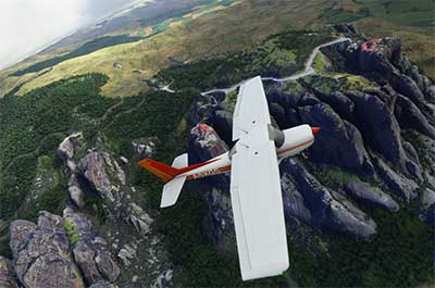 Cessna 152 flying over Meteora Valley scenery in MSFS 2020.