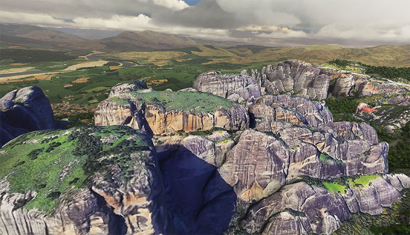 Meteora Valley in Greece shown after installing the mod in MSFS.