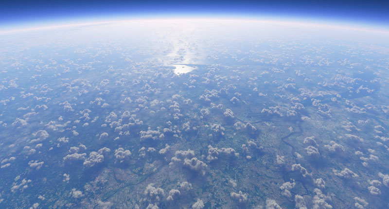 High above the Earth in the new flight simulator pre-alpha.