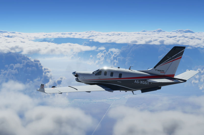 Socata TBM high in the clouds demonstrated in the pre-alpha build.