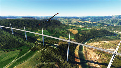 Millau Viaduct displayed in MSFS after installing this freeware mod.