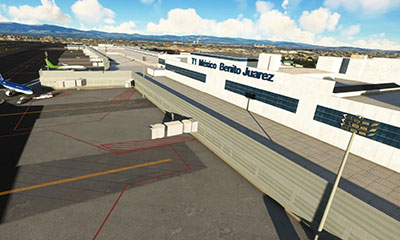 Terminal building at Mexico City Airport shown in MSFS after installing the mod.
