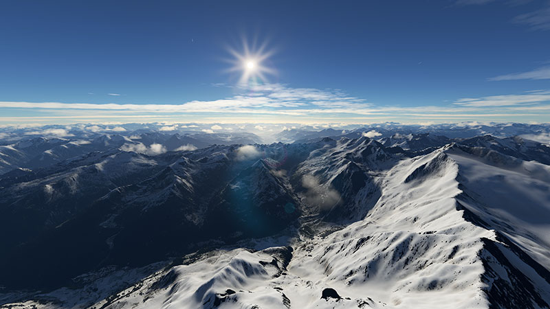 Image showing the mountains and weather in MSFS.