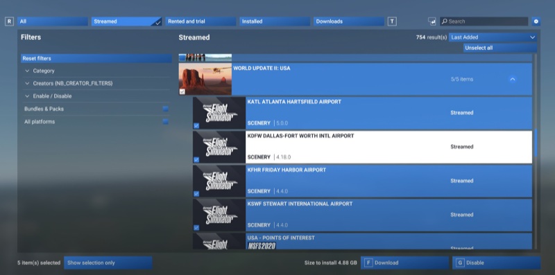 Screenshot showing the stream/download options for locally downloaded packages.