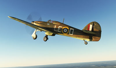 Image shows the Hawker Hurricane MKI mod after installation in MSFS (2020) release.