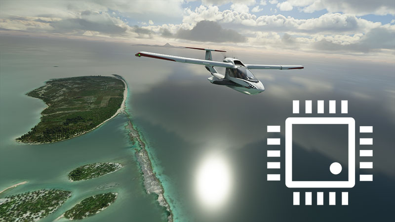 Simulador de vuelo de Microsoft que muestra el icono de la CPU