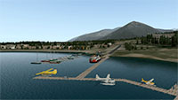 Airport runway with harbour docking for seaplanes.