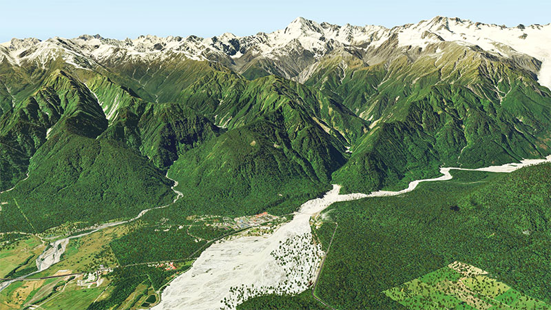 Mountains of New Zealand using the scenery in X-Plane 11.