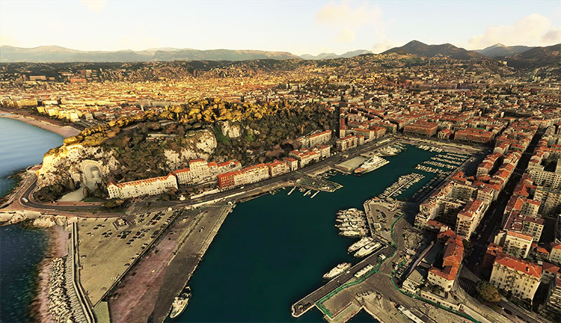 Nice, France showing the scenery after installing the mod in MSFS.