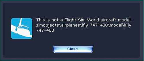 This is not a Flight Sim World aircraft model error message.