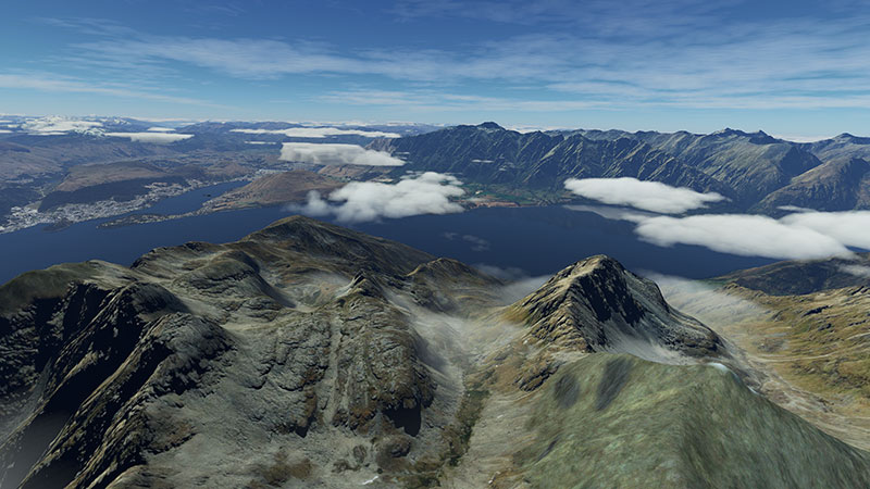 Another shot of the default New Zealand scenery in MSFS that uses dynamic caching technology within the sim.