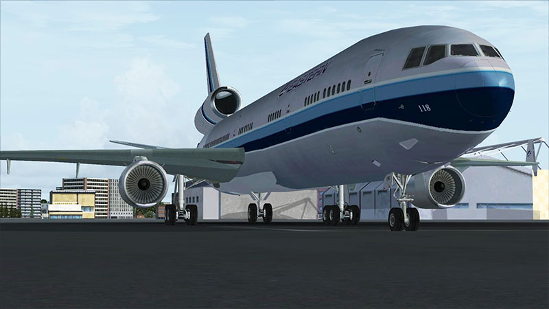 The Overland MD 11 in Eastern Airlines livery on ramp/gate in FSX.