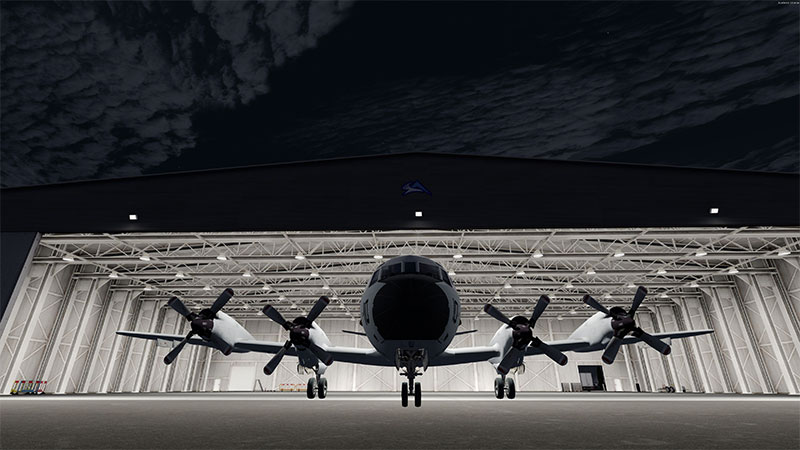 P-3C Orion in hangar.