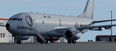 P-8A Poseidon on ramp once loaded in Prepar3D.