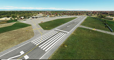 Padua/Padova airport with runway depicted in Microsoft Flight Simulator (MSFS) 2020 release after installing this freeware mod.